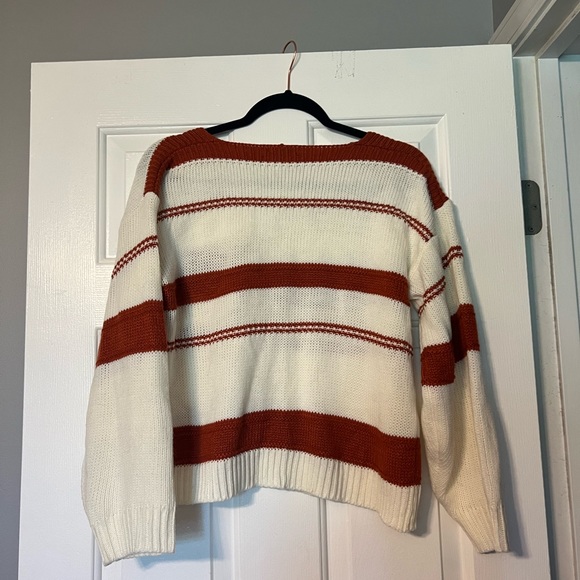 Shein medium fall v neck striped sweater acrylic EUC cream orange - Picture 6 of 7